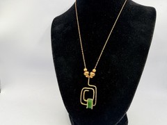 Vintage Brutalist Asymmetrical Square Spiral Green Gemstone Necklace 16” DbG W