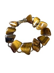 Vintage Tiger’s Eye Gemstone Bracelet – Polished Freeform Stone Link Jewelry
