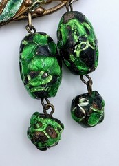 Art Nouveau Statement Bib Necklace Enamel Butterfly Lava Glass REPURPOSED