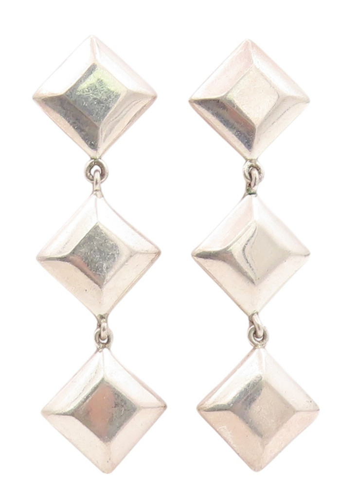 925 Sterling Silver Vintage Earrings BARRA Dangling Drop Square Design EG13519