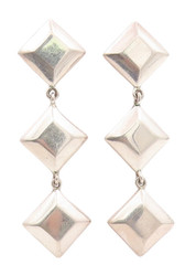 925 Sterling Silver Vintage Earrings BARRA Dangling Drop Square Design EG13519