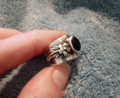 Genuine Vintage Sterling Silver Black Onyx Wide Band Flower Ring Sz 5.5, S West