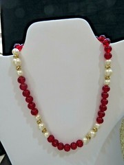 Gorgeous Vintage Mod Beaded Necklaces Lot Faux Pearls Red Black Glass Bead B3232