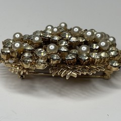 Vtg Francois Coro Rhinestone Pearl Tree Demi Parure Brooch Screw Back Earrings