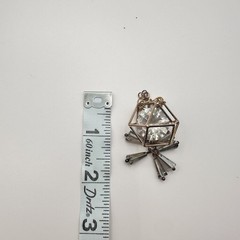 Vintage Gold Tone Geometric Cage Pendant with Clear Lucite Crystal Prism