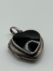 Vintage Sterling Silver Black Onyx Heart Locket Pendant