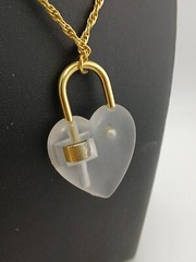 NEW OLD STOCK 1970s goldtone crystal lucite heart lock pendant necklace