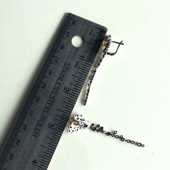 Sterling Silver 925 Citrine Black Onyx CZ Long Dangle Pierced Earrings