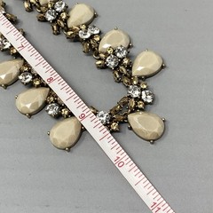 Statement Rhinestone Necklace Gold Tone Bib Tan Acrylic Clear Metallic Glass 18″
