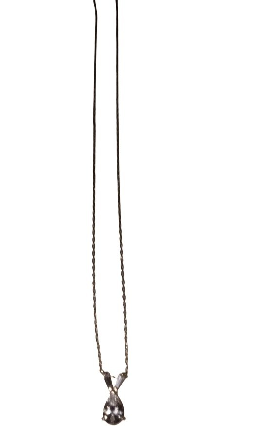 Gorgeous Clear Pear-Cut Teardrop Solitaire Pendant Necklace with Unique Baguette