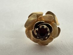 Vtg Sarah Coventry Red Rhinestone 3D Rose Gold Flower Necklace Ring Sz 6 adj.