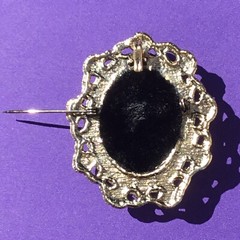 Vintage Victorian Style Goldtone Needlepoint Flower Brooch Lavender Yellow Flora