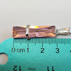 Vintage Pink Cubic Zirconia Baguette Pendant Silver 925, Modernist, 1 5/8″L