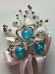 Vintage Atomic MCM Blue Mercury Glass Ball Silver Beads Corsage Pin Rare Find