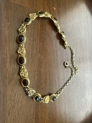 Vintage Choker With Garnet Colored Oval Stones. Gold Plated. Some Gold Loss.