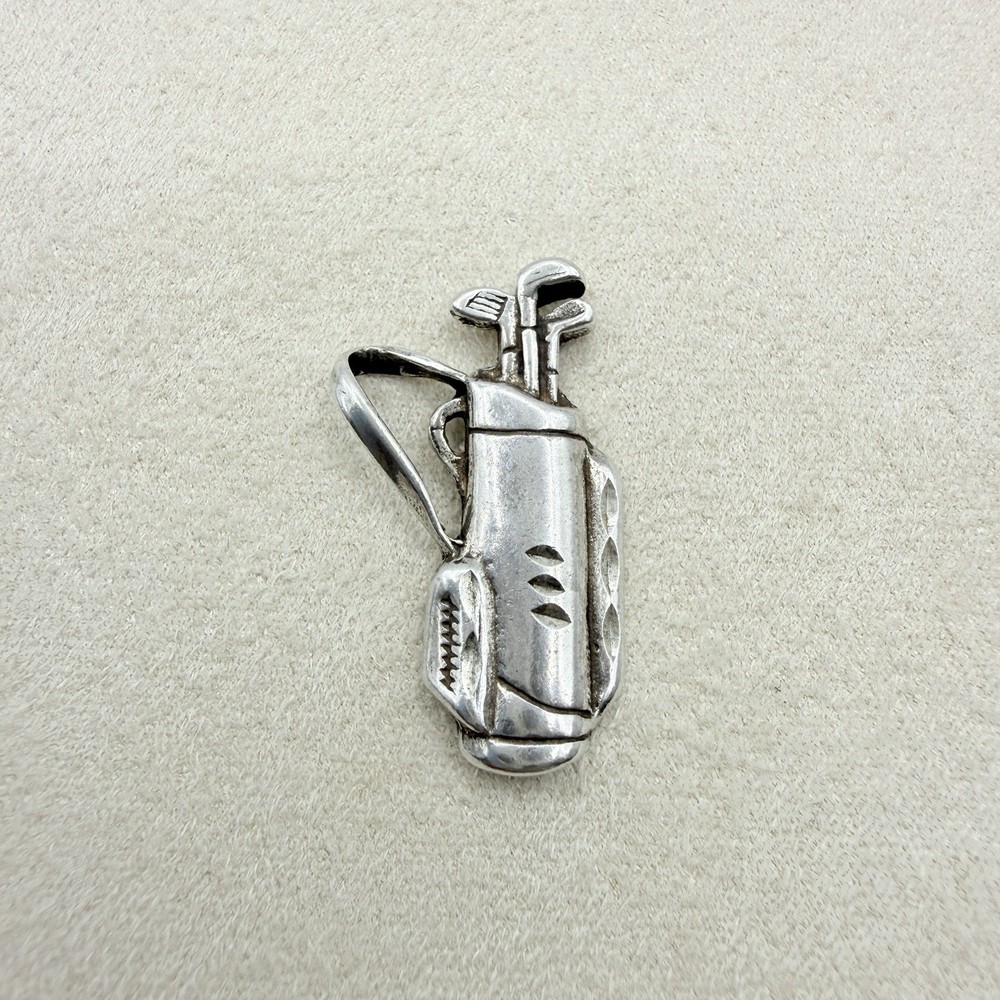 Vintage Sterling Silver Golf Bag Clubs Dangle Charm Pendant Jewelry Accessory