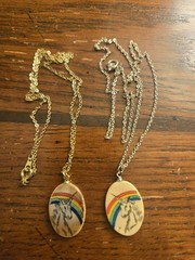 2 Vintage Authentic Scrimshaw Unicorn Rainbow Necklaces 18″