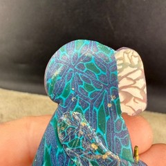 Vintage Polymer Clay Brooch Winter Coat Boots Blue