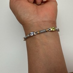 Vintage Silver & Gold Tone Multi Color Glass 7” Link Bracelet w/ Boxed Clasp