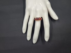 Vintage Almandine Garnet Ring, Five Stone 14K Gold Band Size 9
