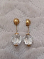 Vintage Gold Tone Clear Plastic Acrylic Large Clip On Dangle Drop Earrings