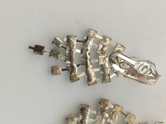 Vintage Earrings Silver Tone Clear Rhinestone Chandelier Dangle Drop Clip On 1.5