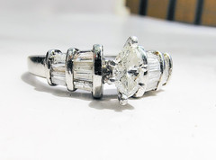 14K White Gold .69ct Marquise & Baguette Natural Diamond Ring Size 6 5g Vintage