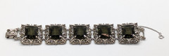VTG Sarah Coventry “Celebrity” Silver Tone Smoky Quartz Glass Panel Bracelet
