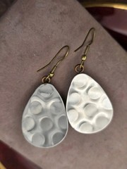 Vintage Larimar Earrings Mixed Metals Stone Cab Dangles 1.5″