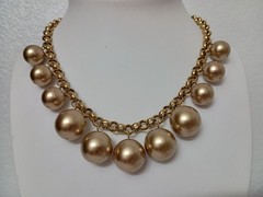 Vintage Monet Graduated Gold Tone Glass Ball Bead Dangle Chain Collar Necklace