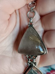 Vintage Silver Rutilated Quartz Triangle Shaped Stones Link Bracelet 8″