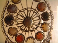 Large Vintage Silver/Bi Metal Gemstone Pendant Chain Necklace India Filigree 5″