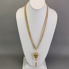 Vintage Celebrity Tassel Necklace Teardrop Imitation Pearl Layered Gold Tone 24″