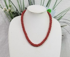 Vintage Santa Fe Navajo Handcrafted Acrylic Red Coral Woven Rope Choker Necklace