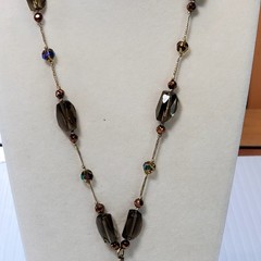 Premier Designs Prism Pendant Necklace Gold Glass Prism Beads Vtg Chunky 14″