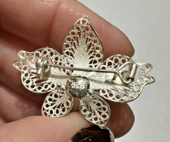 Small Handmade Silver 925 Wire Filigree Orchid Flower 3.1g Vintage Brooch