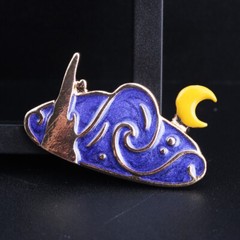 Vintage Creative Cartoon Van Gogh Oil Painting Starry Sky Moon Brooch
