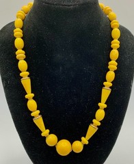 Sunny Yellow Celluloid Bead Necklace Cone Round Shapes Strung Cable Chain 1930s