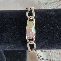 Vintage Women’s Abalone Shell Chain Link Bracelet Silver Tone 7″