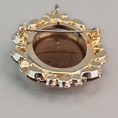 Vintage Juliana D & E Cameo Brooch Pendant Necklace Iridescent Rhinestones 2″