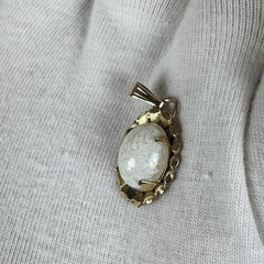 Vintage Gold-Filled Pendant w/Opalescent Glass Cabochon Mid-Century Opalite