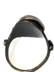 Vintage Blue Cabochon Plastic Glass Ring Dome Thin Metal Band 6.5