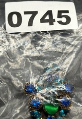 VTG Dog Tooth Prong Blue Green Rhinestone Cupcake Setting Brooch Dangle REPAIR