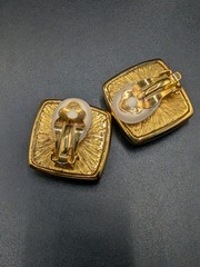 Vintage Good Quality Black Enamel and Rhinestones Gold-Tone Clip On Earrings