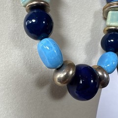 Vintage Chicos Turquoise Color Navy Blue Necklace Ceramic Acrylic Mixed Metal