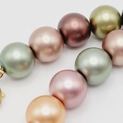 Lustrous Pastel Metallic Coated Glass Faux Pearls Earthy Jewel Tones 19 Inch