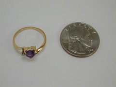 Vintage NABCO 14K Yellow Gold Amethyst Heart & Diamond Ring Size 6.75 585 Solid