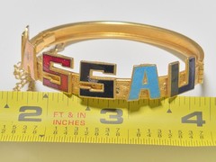 Vtg NASSAU enamel Letters Etched Art Deco Bracelet Vtg Hinged Bahamas Women’s
