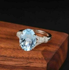 3.00 Ct Oval Cut Aquamarine Art Deco Wedding Engagement 925 Sterling Silver Ring