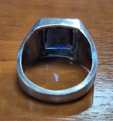 Vintage Men’s Signed Vargas 925 Sterling Silver Faux Sapphire Ring Size 9.75